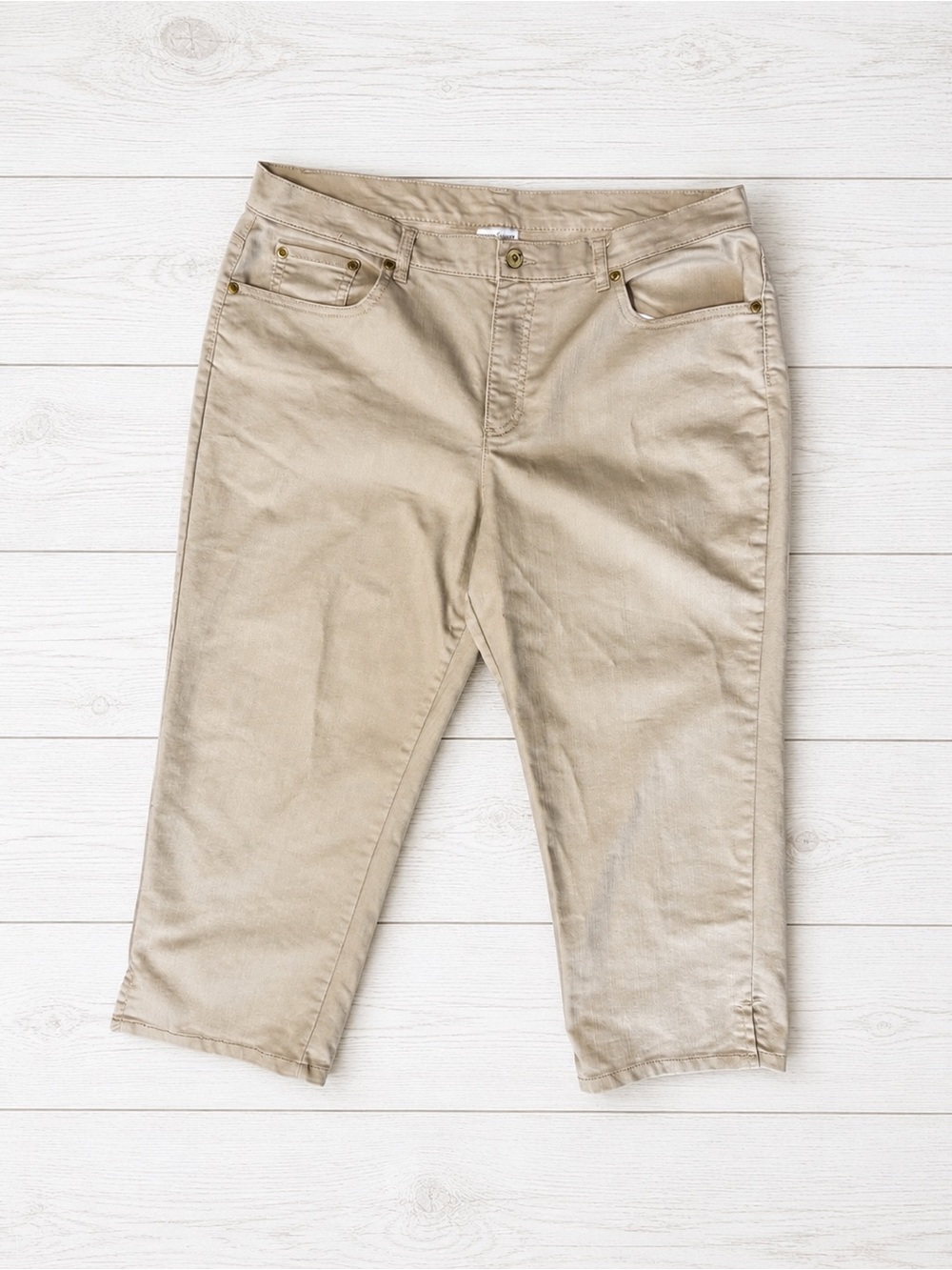 Jaclyn Smith High Rise Capri Pants Womens 14 Beige Khaki Jean-Style Stretch